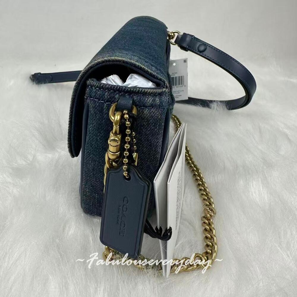 Coach Brook Flap Chain Bag In Loved Denim Shoulder Bag Gold/Blue CCY20 NWT - Picture 3 of 9